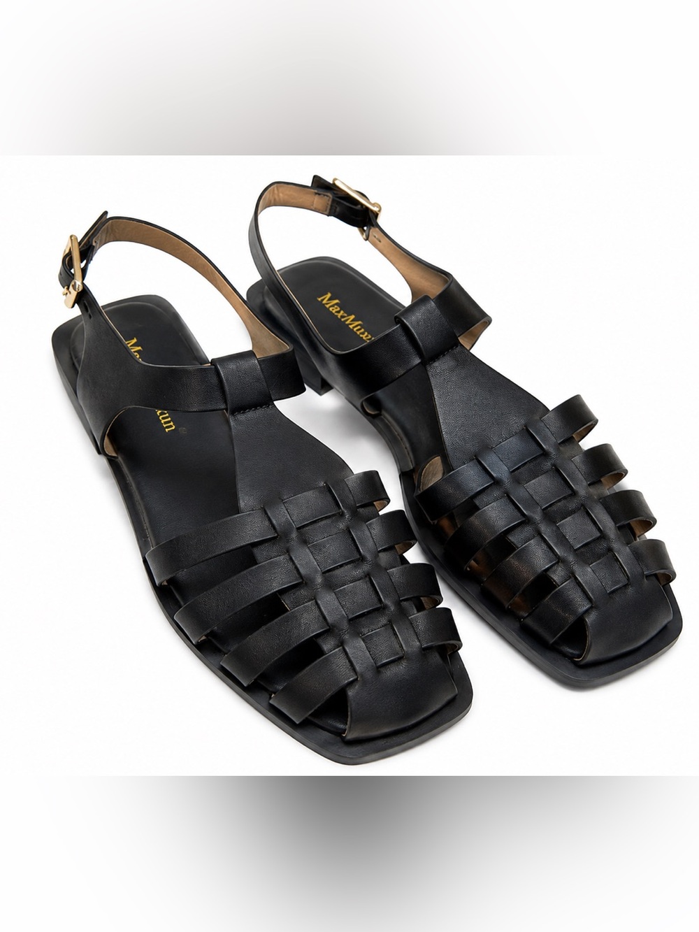 MaxMuxun Black Fisherman Sandals Size 38 Square Toe Slingback